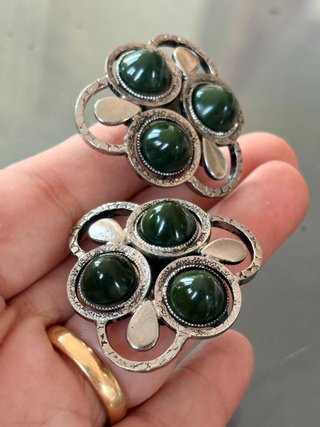 Orecchini clip vintage cabochon vetro verde