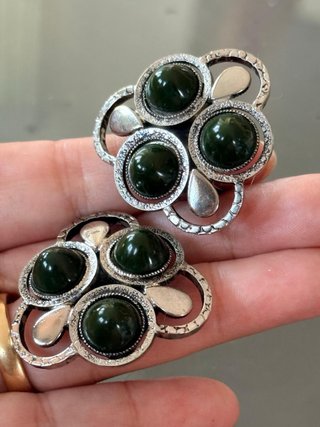 Orecchini clip vintage cabochon vetro verde