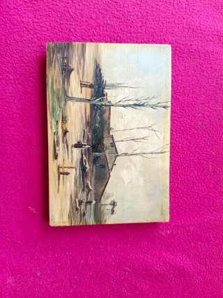 Pintura sobre madera motivo pueblo firmado