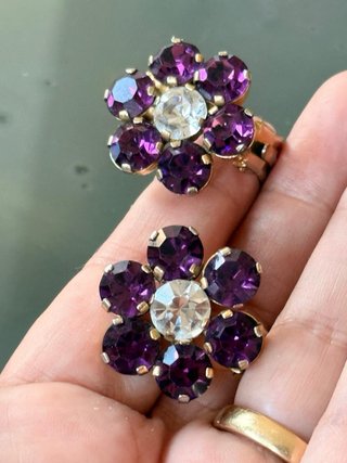Orecchini clip vintage cristalli viola