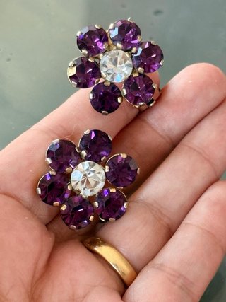 Orecchini clip vintage cristalli viola
