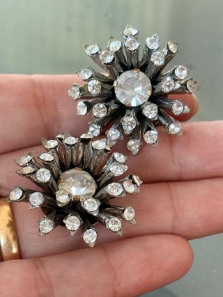 Orecchini vintage clip strass raggiera