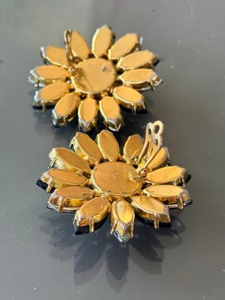 Grandi Orecchini clip vintage cristalli neri