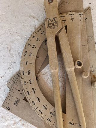 Conjunto Dibujo Geometría Madera Antiguo