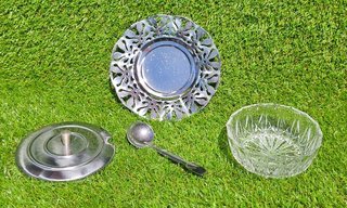 Azucarero Vintage Cristal Tallado Tapa Cuchara