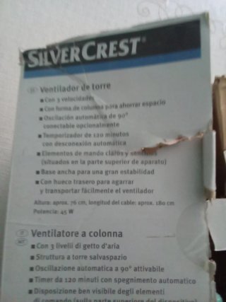 Ventilador Torre Silvercrest Negro