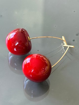 Orecchini pendenti ciliegia oro e rossi