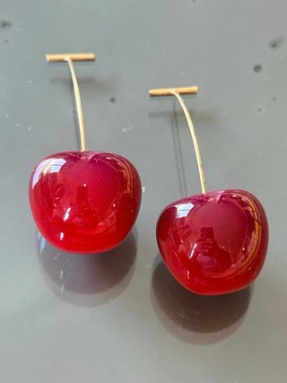 Orecchini pendenti ciliegia oro e rossi