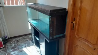 Acuario 350L con mueble negro.