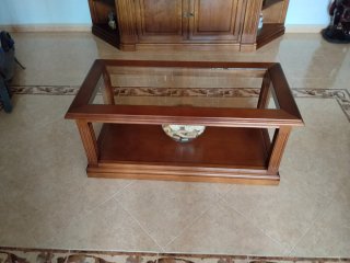 Mesa de centro madera maciza y cristal