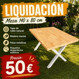 Mesa Roble Macizo 140x80cm Patas Metálicas