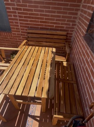 Conjunto de jardín madera mesa+banco+sillas+banca