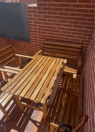 Conjunto de jardín madera mesa+banco+sillas+banca
