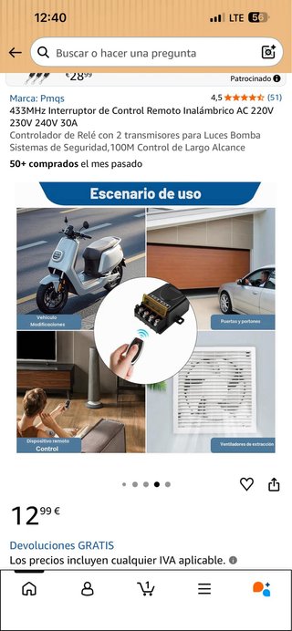 Interruptor Control Remoto Inalámbrico 433MHz