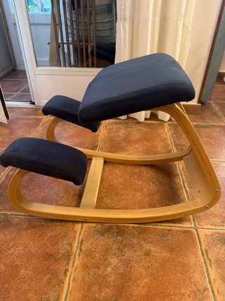 Silla ergonómica azul y marrón
