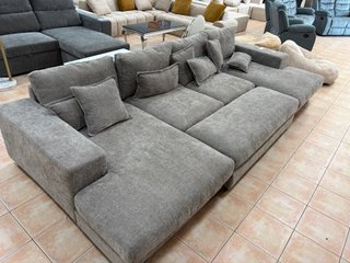 SOFA CAMA EN U GRANDE 8 PLAZAS GRIS Y BEIGE 365cm