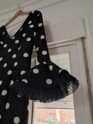 Vestido Flamenca Lunares Negro Blanco