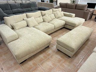 SOFA CAMA EN U GRANDE 8 PLAZAS GRIS Y BEIGE 365cm