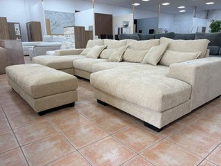 SOFA CAMA EN U GRANDE 8 PLAZAS GRIS Y BEIGE 365cm