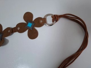 Cintura Cuoio Boho Chic Fiori Turchese Mezzo