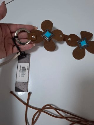 Cintura Cuoio Boho Chic Fiori Turchese Mezzo