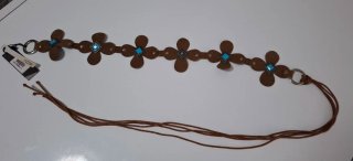 Cintura Cuoio Boho Chic Fiori Turchese Mezzo