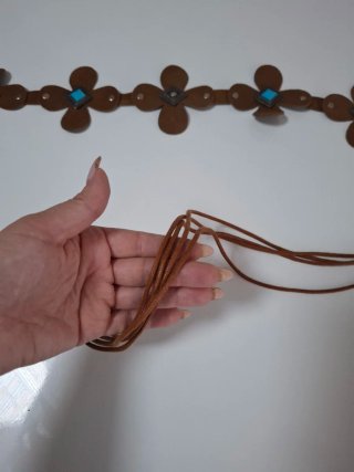 Cintura Cuoio Boho Chic Fiori Turchese Mezzo