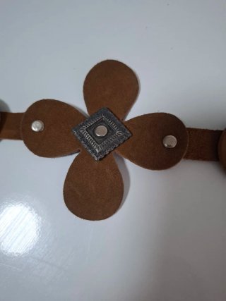 Cintura Cuoio Boho Chic Fiori Turchese Mezzo