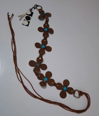 Cintura Cuoio Boho Chic Fiori Turchese Mezzo