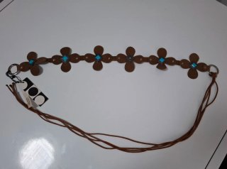 Cintura Cuoio Boho Chic Fiori Turchese Mezzo