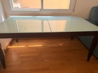 Mesa comedor extensible cristal y madera