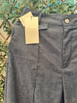 Pantalón ancho azul mujer