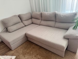 Sofá esquinero beige tela