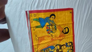Tessuto religioso con figure