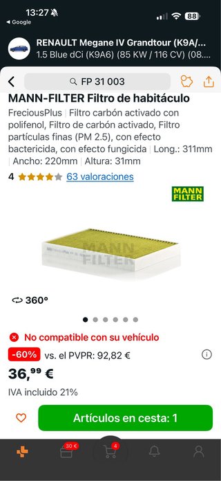 Filtro MANN FILTER FP 31 003 Biofuncional