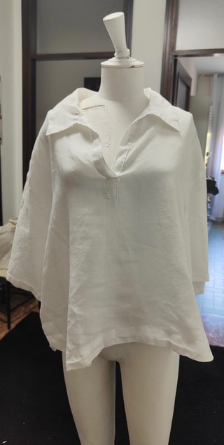 Blusa Zara Lino Bianca Manica Corta