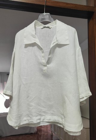 Blusa Zara Lino Bianca Manica Corta