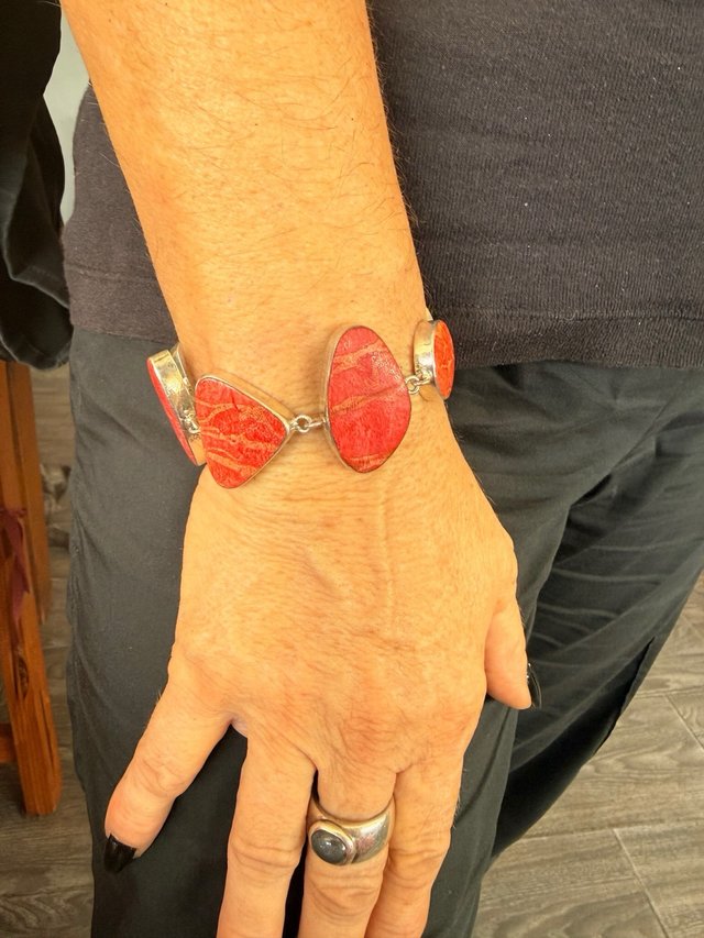 Pulsera Plata 925 Coral Rojo