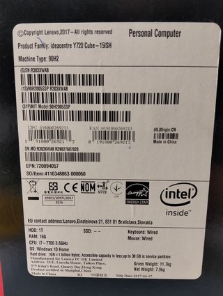 Lenovo Y720 Cube i7-7700 16GB 1TB GTX1050Ti Ordenador Sobremesa