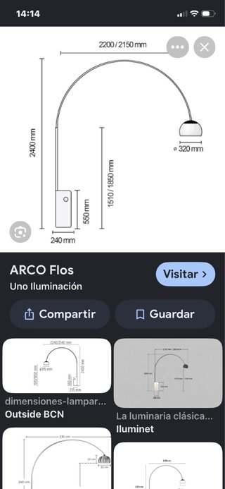 Lámpara de Arco Metálica y Mármol