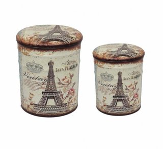 Set 2 Pouf Contenitore Tondo in Metallo Parigi
