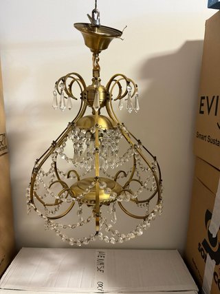 Lámpara de techo de cristal de roca y metal dorado