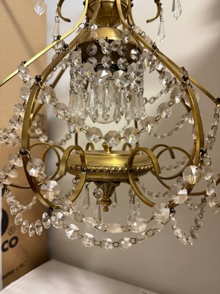 Lámpara de techo de cristal de roca y metal dorado