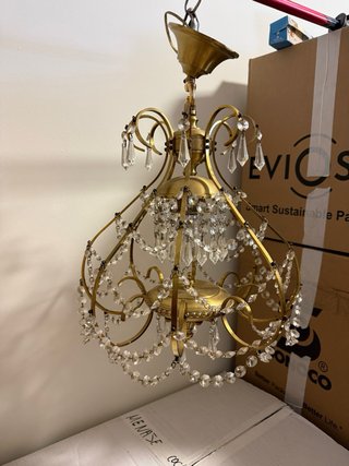 Lámpara de techo de cristal de roca y metal dorado