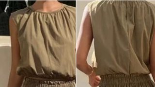 Top caqui elegante con fruncido