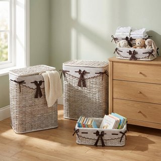 Set Ceste Portabiancheria Bagno Rattan Intrecciato