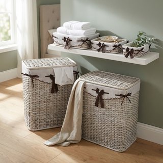 Set Ceste Portabiancheria Bagno Rattan Intrecciato