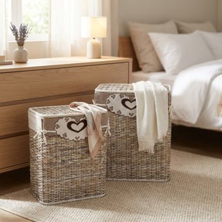 Set 2 Ceste Portabiancheria in Rattan Intrecciato