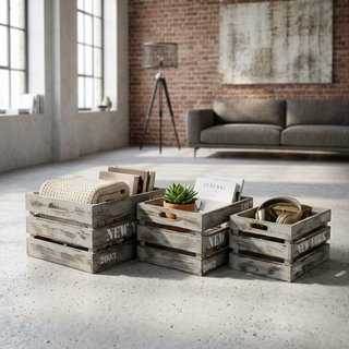 Set 3 Cassette Portaoggetti in Legno Decorative