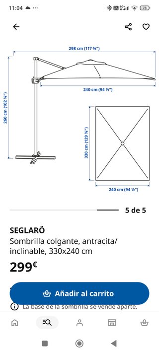 Sombrilla de exterior beige y gris